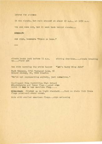 Typed notes from Love Field by Dallas Times Herald reporter Jim Lehrer