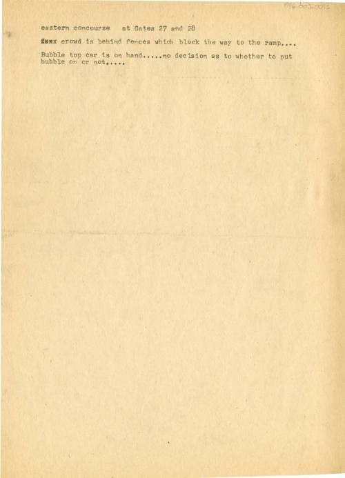 Typed notes from Love Field by Dallas Times Herald reporter