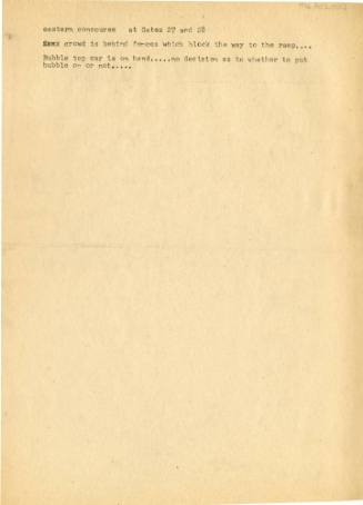 Typed notes from Love Field by Dallas Times Herald reporter