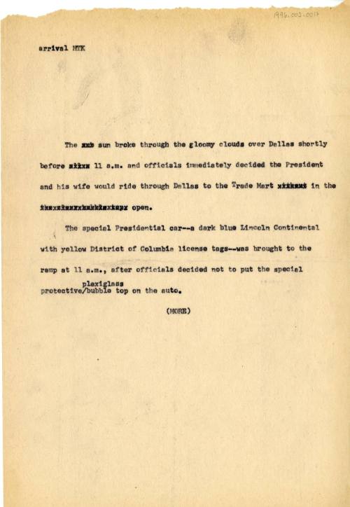 Typed draft of article about Love Field by Dallas Times Herald reporter