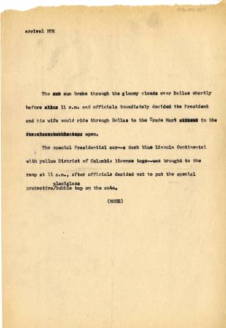 Typed draft of article about Love Field by Dallas Times Herald reporter