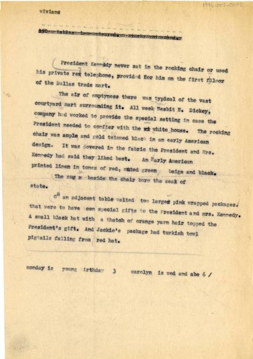 Typed draft of a newspaper article by Vivian Castleberry