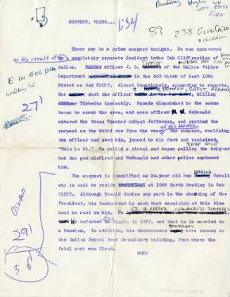 KRLD news report about the arrest of Lee Harvey Oswald written by Bob Huffaker