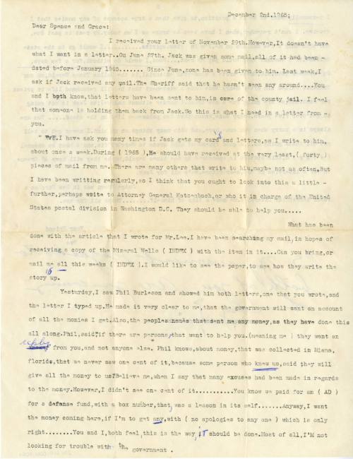 Letter and envelope from Eva Grant to Grace Bevers dated December 2, 1965