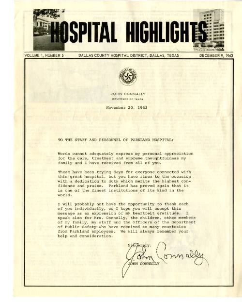 Parkland "Hospital Highlights" newsletter Vol. 1, Number 5