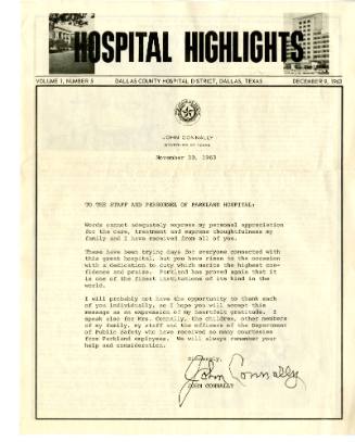 Parkland "Hospital Highlights" newsletter Vol. 1, Number 5