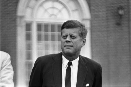 Image of President Kennedy in Fort Worth in the parking lot of the Hotel Texas