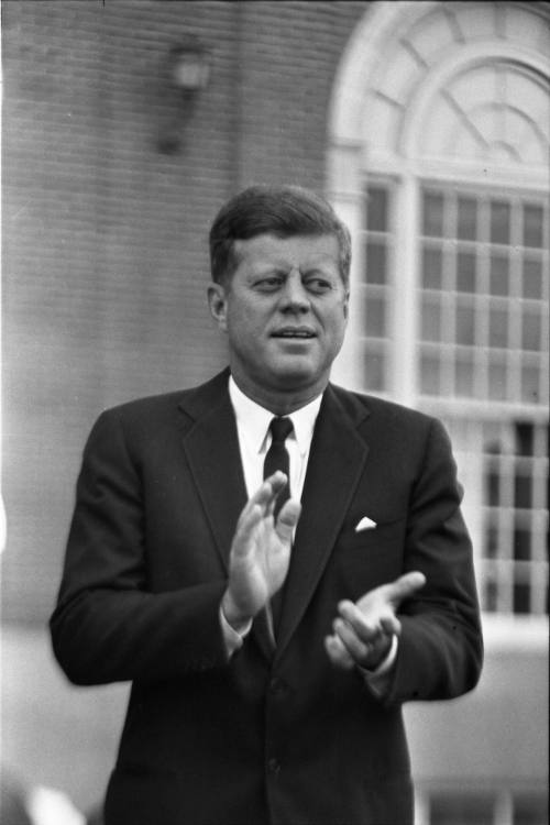Image of President Kennedy in Fort Worth in the parking lot of the Hotel Texas