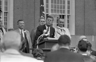 Image of President Kennedy speaking outside the Hotel Texas in Fort Worth