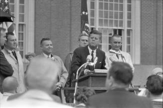 Image of President Kennedy speaking outside the Hotel Texas in Fort Worth