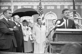 Image of President Kennedy speaking outside the Hotel Texas in Fort Worth