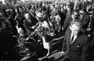 Image of Jacqueline Kennedy greeting Annie Dunbar at Love Field