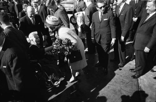 Image of Mrs. Kennedy speaking with Annie Dunbar at Love Field