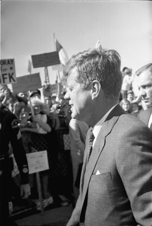 Image of President Kennedy approaching the crowd at Love Field