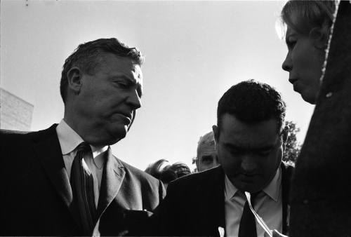 Image of Senator Ralph Yarborough outside of Parkland Hospital