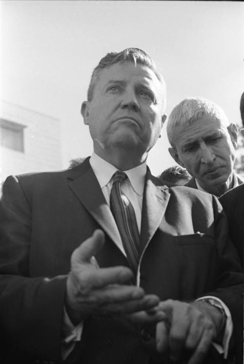 Image of Senator Ralph Yarborough outside of Parkland Hospital