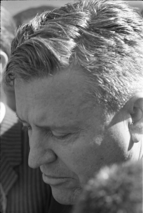Image of Senator Ralph Yarborough outside of Parkland Hospital