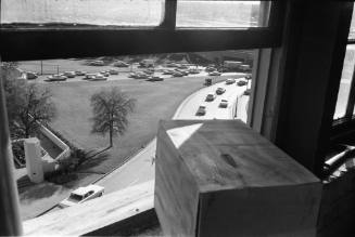 Image of the view of Dealey Plaza from the recreated sniper's perch