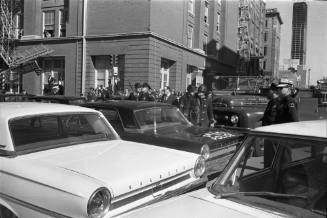 Image of a fire engine in the intersection of Elm and Houston streets
