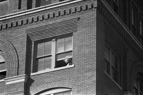 Image of Dallas Police Detective Robert L. Studebaker in sniper's perch