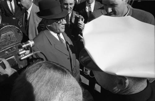 Image of Dallas Sheriff Bill Decker awaiting the arrival of Lee Harvey Oswald