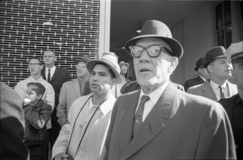 Image of Dallas Sheriff Bill Decker awaiting the arrival of Lee Harvey Oswald