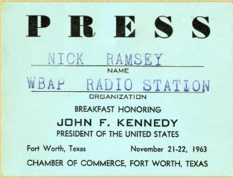 Nick Ramsey's WBAP press pass to presidential breakfast in Fort Worth
