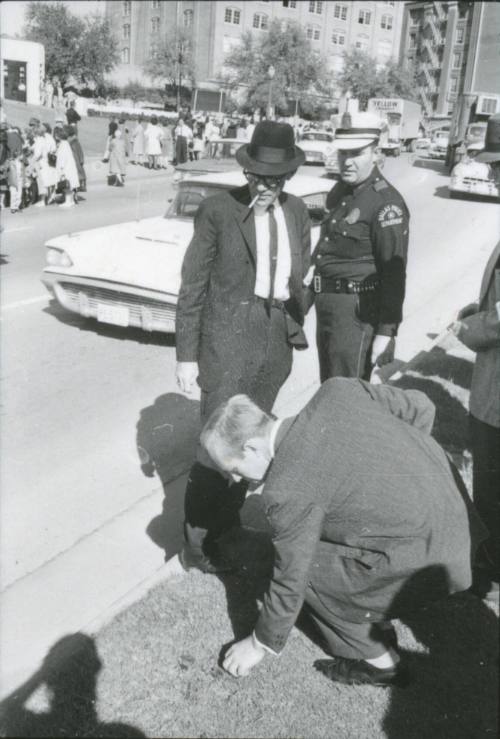 Image from contact sheet of investigators on the south side of Elm Street