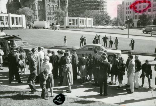 Image from contact sheet of crowd gathered on Elm Street