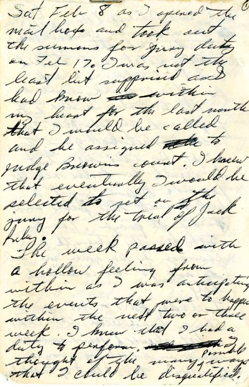Handwritten notes of Jack Ruby trial juror Allen McCoy