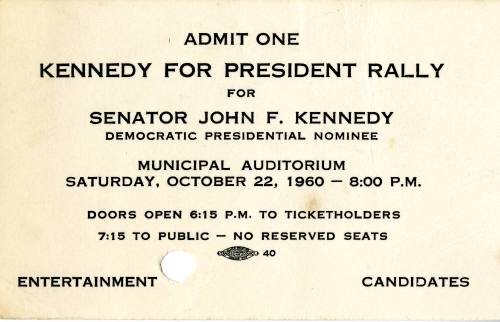 Ticket to a Kennedy For President Rally in Kansas City, Missouri