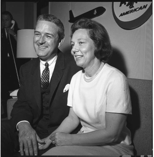 Image of the Connallys' press conference at Love Field in 1964