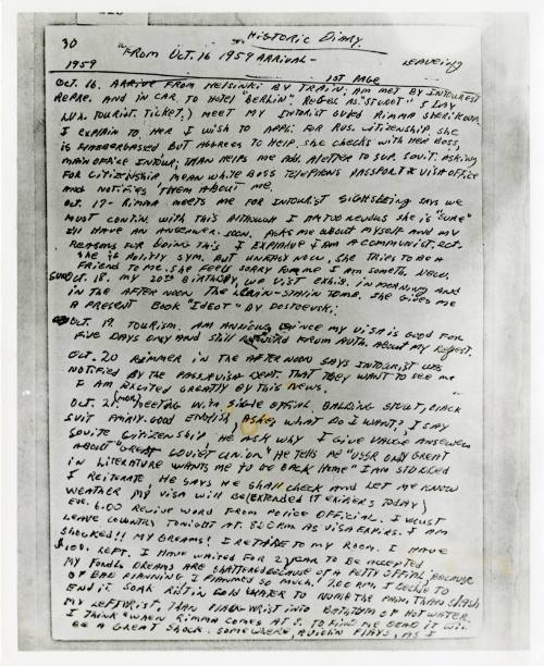Image of page of Lee Harvey Oswald's diary while he was in Russia