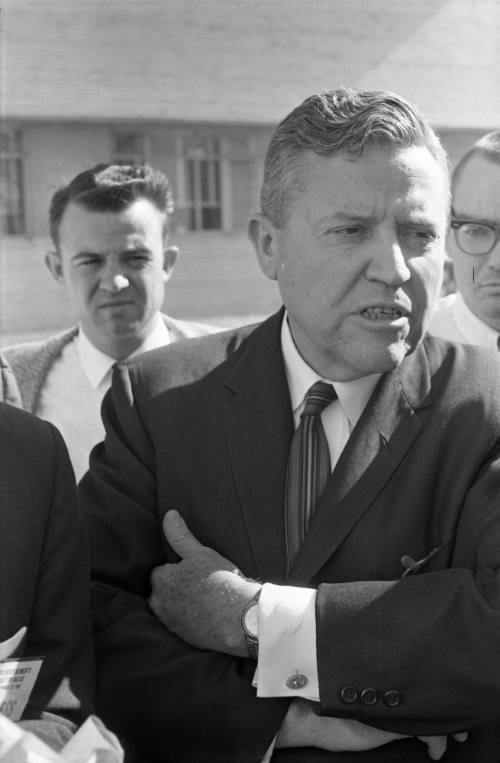 Image of Senator Ralph Yarborough outside Parkland Hospital