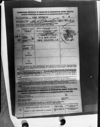 Image of forged smallpox vaccination form for Lee Harvey Oswald