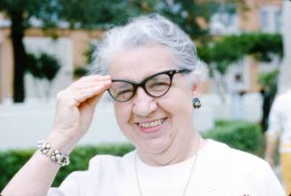 Color slide of Marguerite Oswald in Dealey Plaza, taken by George Reid