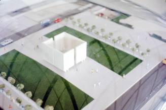Image of a scale model of the John F. Kennedy Memorial in Dallas, Texas