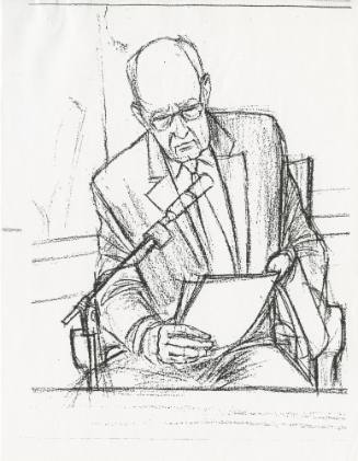 Copy of courtroom sketch of psychiatrist Dr. Guttmacher during Jack Ruby trial
