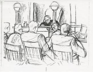 Copy of courtroom sketch of Jack Ruby trial courtroom by artist Gary Artzt