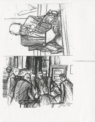 Copy of courtroom sketch of Jack Ruby trial courtroom by artist Gary Artzt