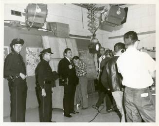 Black and white photograph of WFAA-TV news studio the day of the assassination