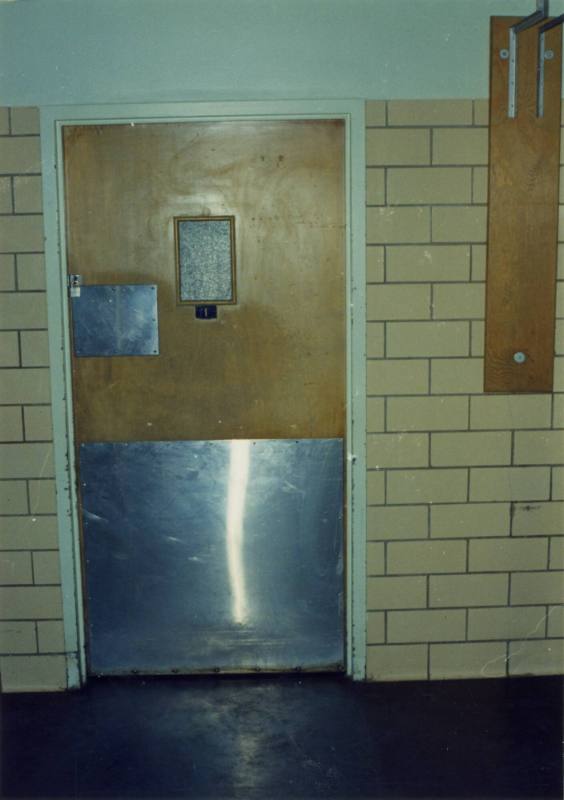 Color photograph of the door to Trauma Room One at Parkland Hospital ...