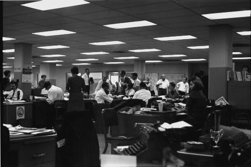 Image of the Dallas Times Herald newsroom on the night of November 22, 1963