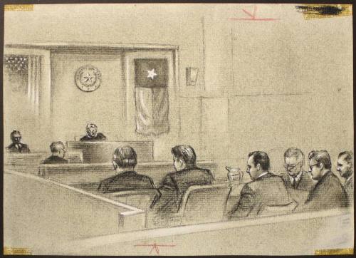 Courtroom sketch of Jack Ruby pre-trial hearing