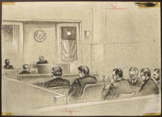 Courtroom sketch of Jack Ruby pre-trial hearing
