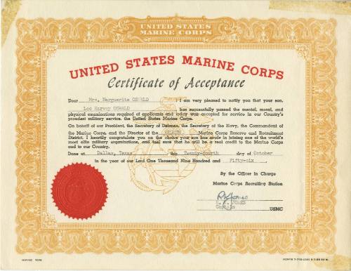 Lee Harvey Oswald's Certificate of Acceptance from the U. S. Marine Corps