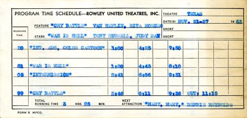 Texas Theatre movie times schedule for November 21-27, 1963