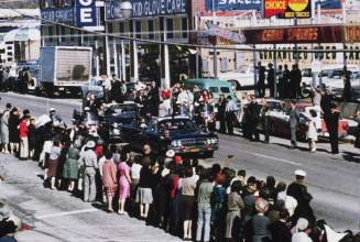 35mm color slide of presidential motorcade on Cedar Springs Road