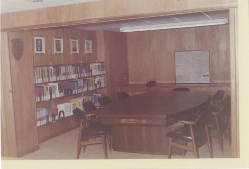 Color photo of Macmillan Co. board room inside Texas School Book Depository
