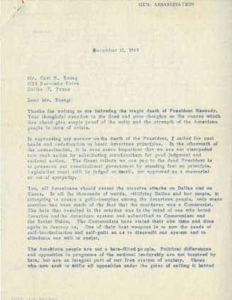 Response letter from Congressman Bruce Alger